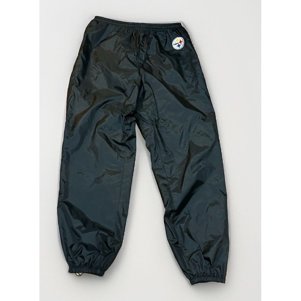 Vtg NFL Pro Player Sweat Track Pants Pittsburg Steelers Black‎ Nylon Joggers XL